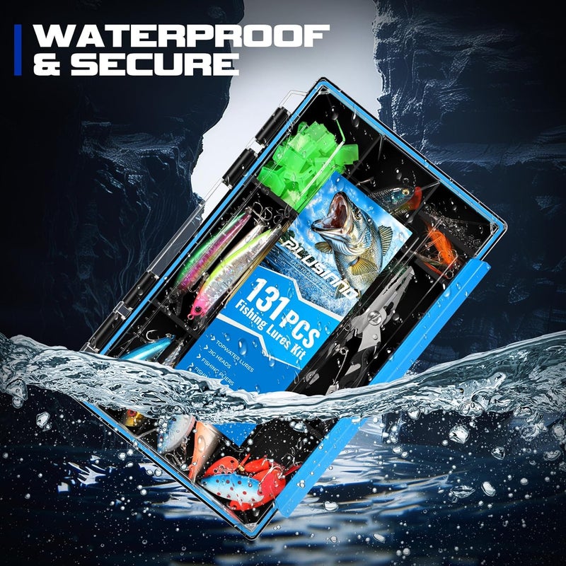 PLUSINNO Fishing Lures Fishing Tackle Box Fishing Gifts for Men, Bass, Trout Fishing Accessories Kit for Saltwater & Freshwater Fishing Gear Including Topwater Lures, Hooks, Spinnerbaits - Image 2